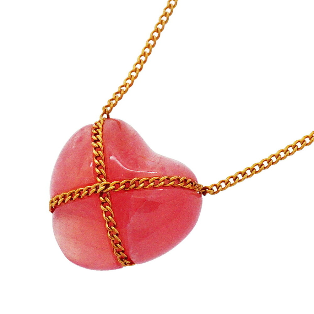 Tiffany & Co. Necklace, Chain Cross Heart, 18K Yellow Gold, Rhodochrosite Pin...